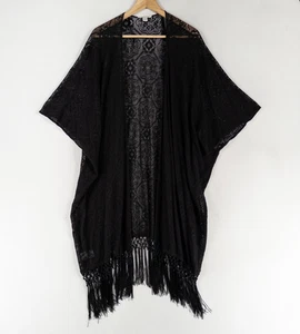 American Eagle Cover Up Talla Única Negro Encaje Flecos Boho Beachy Coastal Resort - Imagen 1 de 8