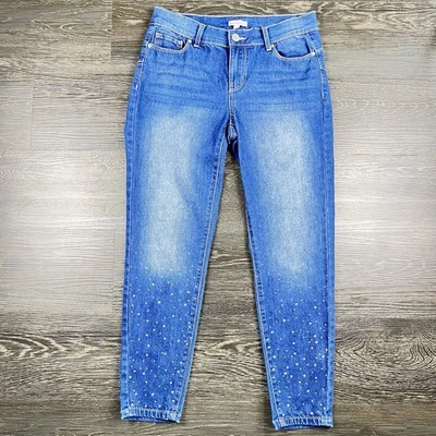 Pantalones de mezclilla Juicy Couture adornados con diamantes de imitación para mujer talla 6 azules elásticos elegantes Foto 1 de 4