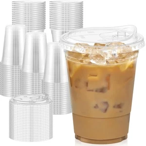 100 Pack - 16 oz Clear Plastic Cups with Lids, Sturdy & Food Safe Iced Coffee... - Picture 1 of 7