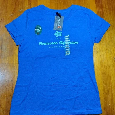 Tennessee Aquarium T Shirt Blue Short Sleeve Turtle Graphic Cotton Women's Small - Image 1 of 4