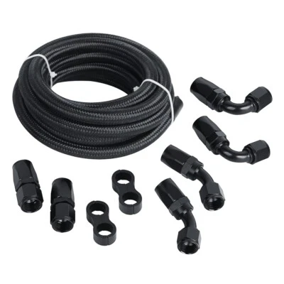 LokoCar 10AN Fuel Line Kit Nylon Braided Fuel Hose Fitting Kit CPE 10FT Black - Image 1 of 4