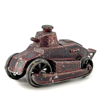 Vtg HTF Original Tootsietoy Brown & Red 'Crackle' Tank Paint Black Wheels Crackl - Image 1 of 4