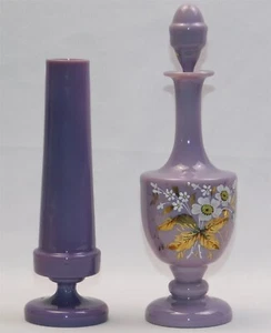 Antique Mary Gregory Opaque Lavender Glass Bottle & Stopper + Bristol Glass Vase - Picture 1 of 10