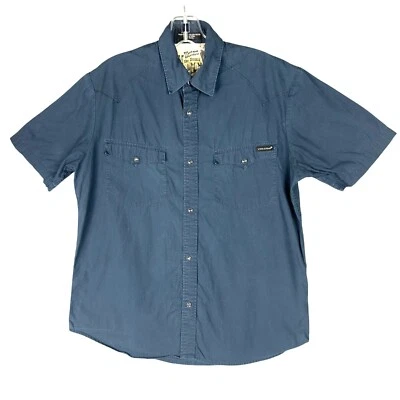 Volcom Western Shirt Men S Blue Denim Short-Sleeve Cotton Pearl Snap Button - Image 1 of 4