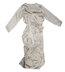 Flora Nikrooz Satin 3/4 Sleeve Tie Waist Full Length Women's Robe S/M NWT Almond - Picture 1 of 1
