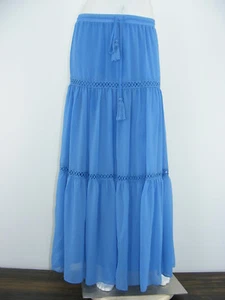 CONTEXT Skirt Blue w/Lace Tiered LINED Peasant Boho Long NWT Sz M - W30-33" - Picture 1 of 6