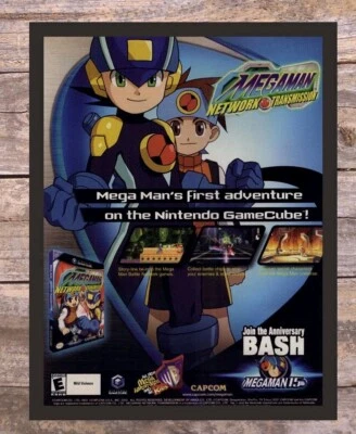 MegaMan Network Transmission Framed Capcom Video Game Art 2002 Vintage Print Ad - Image 1 of 4