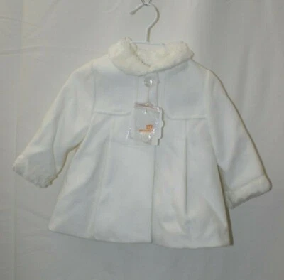 Casaco branco inverno pele sintética botão meninas Mayoral tamanho 4M-6M jaqueta LS pregas novo com etiquetas - Imagem 1 de 4