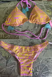 Set bikini Victoria Secret giallo rosa nappa reversibile top fondo M The Itsy M - Foto 1 di 6