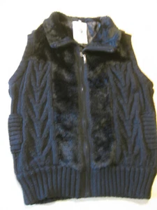 Lapis Black Cable Knit & Faux Fur Vest Sleeveless Jacket Med Lined VGC Fast Ship - Picture 1 of 7
