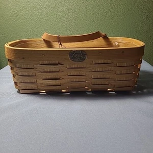 Peterboro Basket Co. 10" Wood Basket with One Leather Handle - Picture 1 of 6