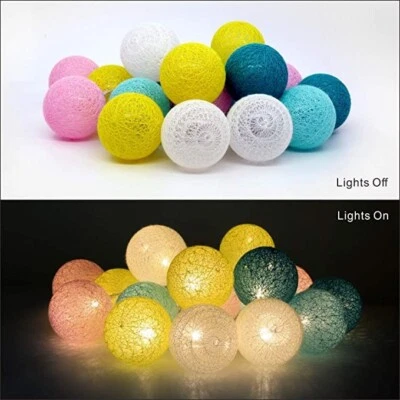 Luzes de corda de bola de algodão, 3,1M/10,2 pés 20 LEDs bola de algodão alimentada por USB - Imagem 1 de 4