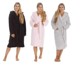 Damen warm Winter weich Borg Vlies Kapuze Ankleid schlicht schwarz grau & rosa - Bild 1 von 9