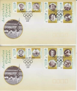 Juego de 12 hojas de estampillas de leyendas olímpicas de Australia 1998 2 cubiertas de primer día. - Imagen 1 de 1