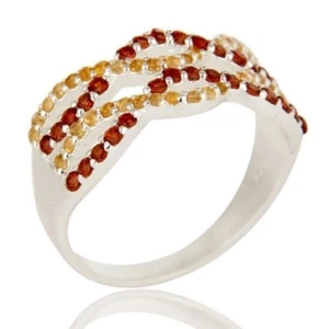 925 Sterling Silver Natural Citrine Garnet Engagement Ring, Eternity Jewelry - Picture 1 of 5