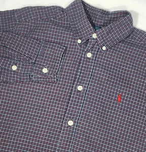 Youth Boys RALPH LAUREN flannel l/s button up PLAID Navy Blue size Large (14-16) - Picture 1 of 5