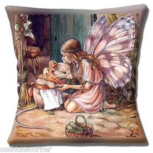 Lindo abrazo de niña de hadas señora Cubierta de cojín de ratón 16x16 pulgadas 40 cm habitación infantil - Imagen 1 de 3