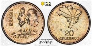 MS65 1972 Brazil Silver 20 Cruzeiros, PCGS Trueview- Beautifully Toned - Picture 1 of 5