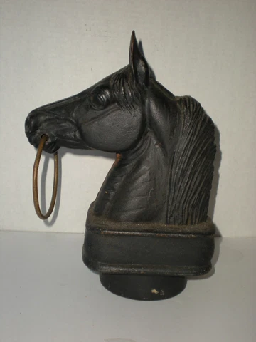 vtg Cast Iron Horse Head Hitching Post Topper with Ring Large Very Heavy Salvage Cover