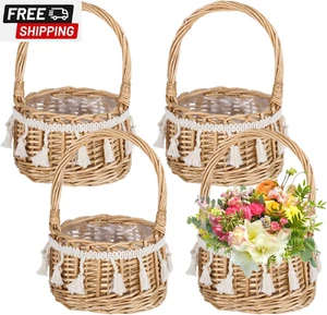 4 Pcs Flower Baskets with Handle, 5.1 X 7.5 Inches Wicker Rattan Lightweight Flo - Picture 1 of 5