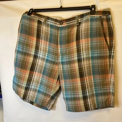 Pantalones Cortos Tommy Bahama Para Hombres 40 Port Madras a Cuadros Lino Tencel Frente Plano Foto 1 de 4