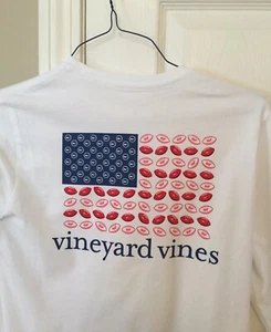 Vineyard Vines Boy's Football Flag Pocket White Long Sleeve T-Shirt XL (18) NWT - Picture 1 of 6