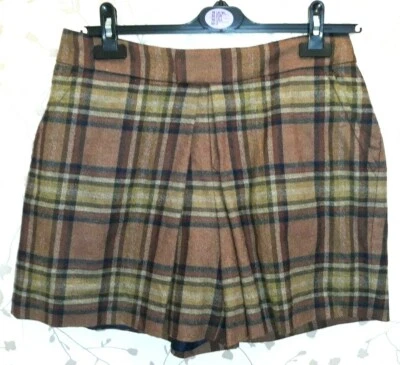 Aubin And Wills Brown Check Tartan Shorts UK 10 55% Wool - Image 1 of 4