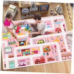 Car Play Mat Kids Playroom Rug Non Slip Car Rugs for Kids Toy 4x6ft Pink Rug - Picture 1 of 7