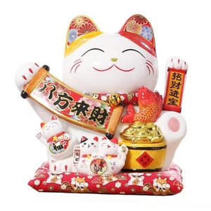 Lucky Cat Waving Arm Fortune Cat Statue,Chinese Ceramic Maneki Neko,Japanese ... - Picture 1 of 7
