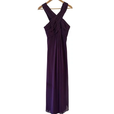 Vestido cruzado Monique Lhuillier para damas de honor 6 maxi púrpura boda gala de lujo Foto 1 de 4