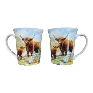 x2 tazas de ternero de vaca Highland animales de China fina café té en caja regalo de Navidad - Imagen 1 de 8