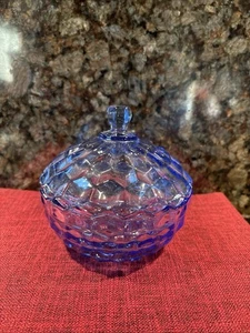 Vintage Whitehall Indiana Glass Ice Blue Cubist Candy Dish W Lid ~Vanity Storage - Picture 1 of 4