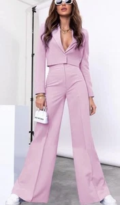 Damen Blazer Cropped und Weites Bein Hosenanzug Set Moditude Small Blush Pink - Bild 1 von 7