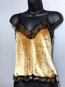 BERSHKA DAMEN TRÄGERTOP SAMT SPITZENBESATZ GELB SCHWARZ SMALL XS - Bild 1 von 8