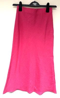 New! Pure Collection UK8 lipstick pink linen bias cut midi elastic waist skirt - Image 1 of 4