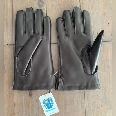 Luvas masculinas de couro marrom Portolano pele sintética novas com etiquetas - Imagem 1 de 4