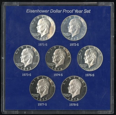 US Coins Eisenhower Proof Set 1971-78 S w/ 4 Silver Ikes! NO RESERVE! - Image 1 of 2