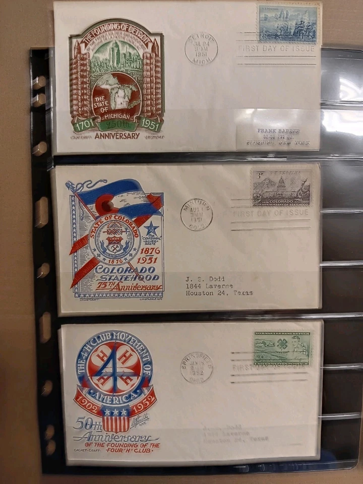 US FDC's...Sc #1000, 1001 & 1003....1951/52...L.W. STAEHLE/CACHETCRAFT Cachets - Image 1 of 1