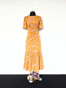Asos Orange Floral Ruffle Tier Maxi Dress Button Short Sleeve Boho Vintage Style - Picture 1 of 14