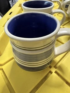 Pfaltzgraff Rio Creme Blau Gestreifte Bänder Steinzeug Kaffeebecher - Bild 1 von 7