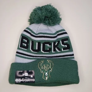 New Era Milwaukee Bucks Hat Cap Beanie Cuff Knit Pom OSFM Green NBA - Picture 1 of 10