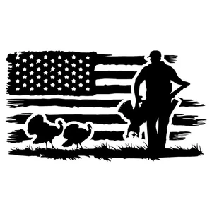 Distressed American Flag Turkey Hunter Gobbler Hunting Jake Decal Sticker - Picture 1 of 3
