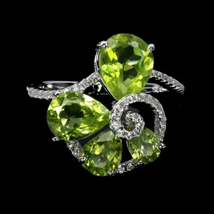 925 Sterling Silver Ring Pear Peridot 9x7mm Topaz Natural Gemstone Jewelry Size - Picture 1 of 13