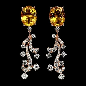 925 Sterling Silver Earrings Oval Citrine 10x8mm Natural Gemstone Jewelry - Picture 1 of 14