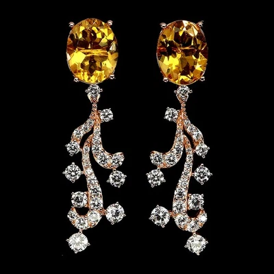 925 Sterling Silver Earrings Oval Citrine 10x8mm Natural Gemstone Jewelry - Image 1 of 4