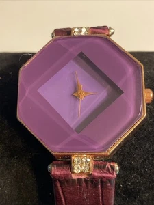 Maroon Unique Shape Rhinestone Dark Red Purple WORKING Quartz Ladies Watch - Picture 1 of 8
