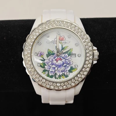 Ed Hardy by Christian Audigier Women's Watch Floral White Band Running - Image 1 of 4