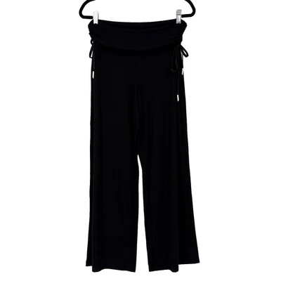 WHBM Yoga The Wide Leg Pants Women Medium Black Jersey Palazzo Stretch Ruched — 第 1/4 张图片