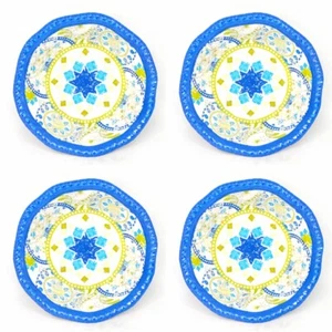 4 Cynthia Rowley Bowls Melamine Flower Blue Yellow Cereal Salad - Picture 1 of 5
