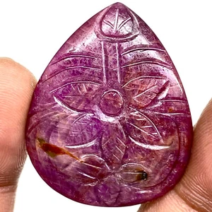 64 Cts Unheated Natural Ruby Hand Carved 36x30mm Huge Pendant Size Gemstone - Picture 1 of 20